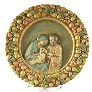 Mary Jesus Joseph Religious Ceramic Plaque Handmade